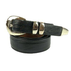 Bragano Mens Belt Sz 42 105 mm Black Reptile Textured Leather Silvertone Buckle